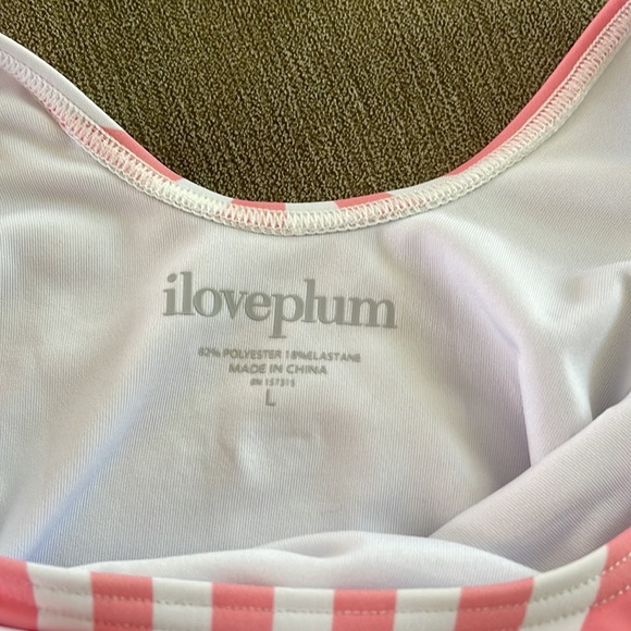 Ilove plum girls pink white striped one piece bathing suit size L(7/8). - Picture 2 of 2